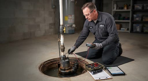Technician servicing a sump pit
