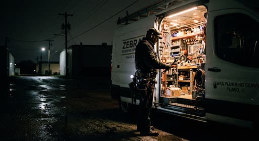 Plumber repairing pipes under a sink